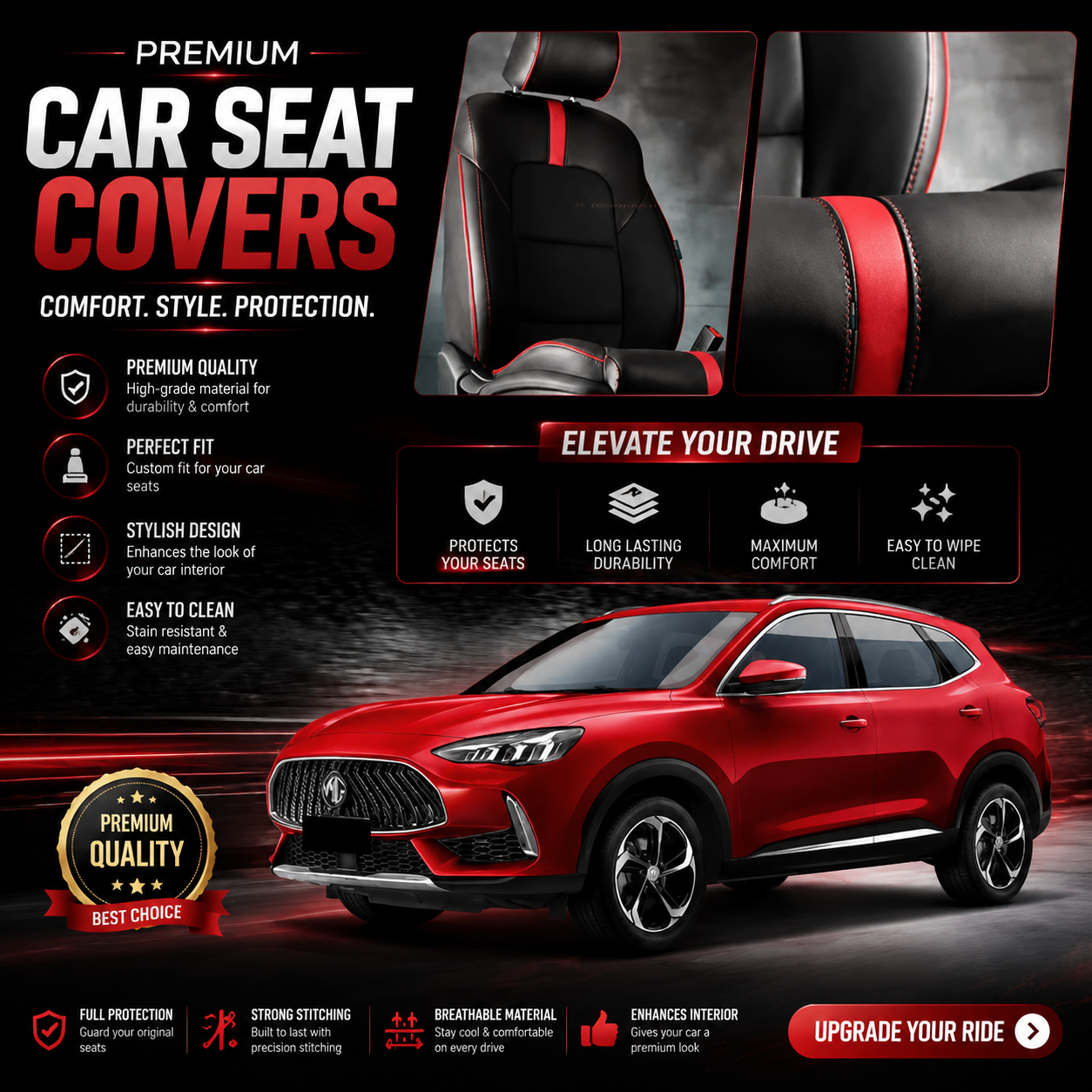 MG HS PHEV Type R Black Black Seat Covers 2025 - 2026