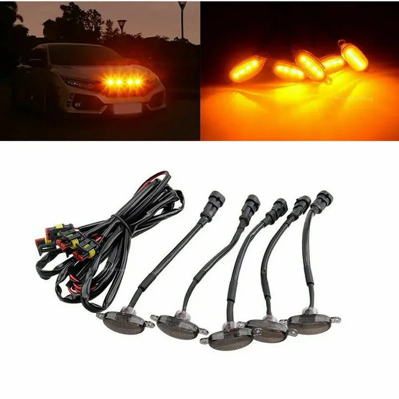 Universal Car Eagle Eye LED Grill Lights 12V – Amber Front Grille Warning Fog Lamps | 6 SMD 3030 Smoked Lens for Pickup, SUV & Off-Road Vehicles
