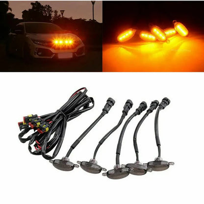 Universal Car Eagle Eye LED Grill Lights 12V – Amber Front Grille Warning Fog Lamps | 6 SMD 3030 Smoked Lens for Pickup, SUV & Off-Road Vehicles