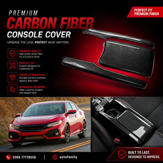 Honda Civic X Carbon Fiber Gear Shift Panel Cover Trim | Center Console ABS Interior Sticker for Honda Civic 10th Gen (2016–2021)