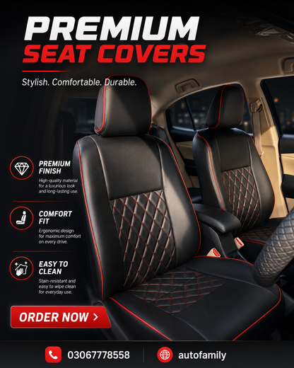 Seat Cover | Toyota Yaris Diamond Cut Black Red Seat Covers