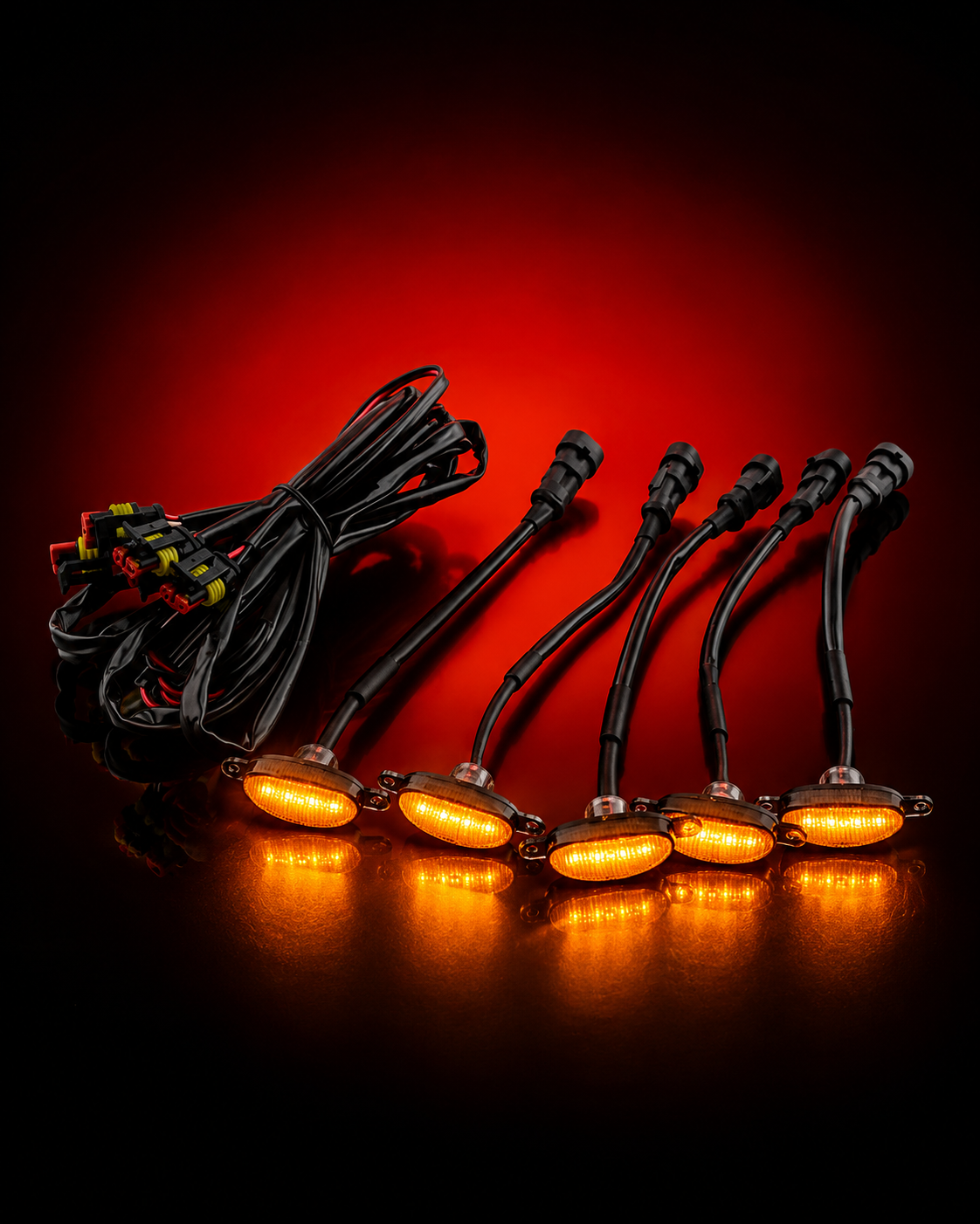 Universal Car Eagle Eye LED Grill Lights 12V – Amber Front Grille Warning Fog Lamps | 6 SMD 3030 Smoked Lens for Pickup, SUV & Off-Road Vehicles