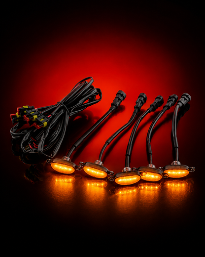 Universal Car Eagle Eye LED Grill Lights 12V – Amber Front Grille Warning Fog Lamps | 6 SMD 3030 Smoked Lens for Pickup, SUV & Off-Road Vehicles