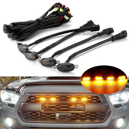 Universal Car Eagle Eye LED Grill Lights 12V – Amber Front Grille Warning Fog Lamps | 6 SMD 3030 Smoked Lens for Pickup, SUV & Off-Road Vehicles