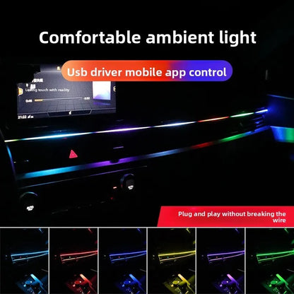 RGB Car Ambient Lights with App Control | USB LED Interior Dashboard Acrylic Strip Lights
