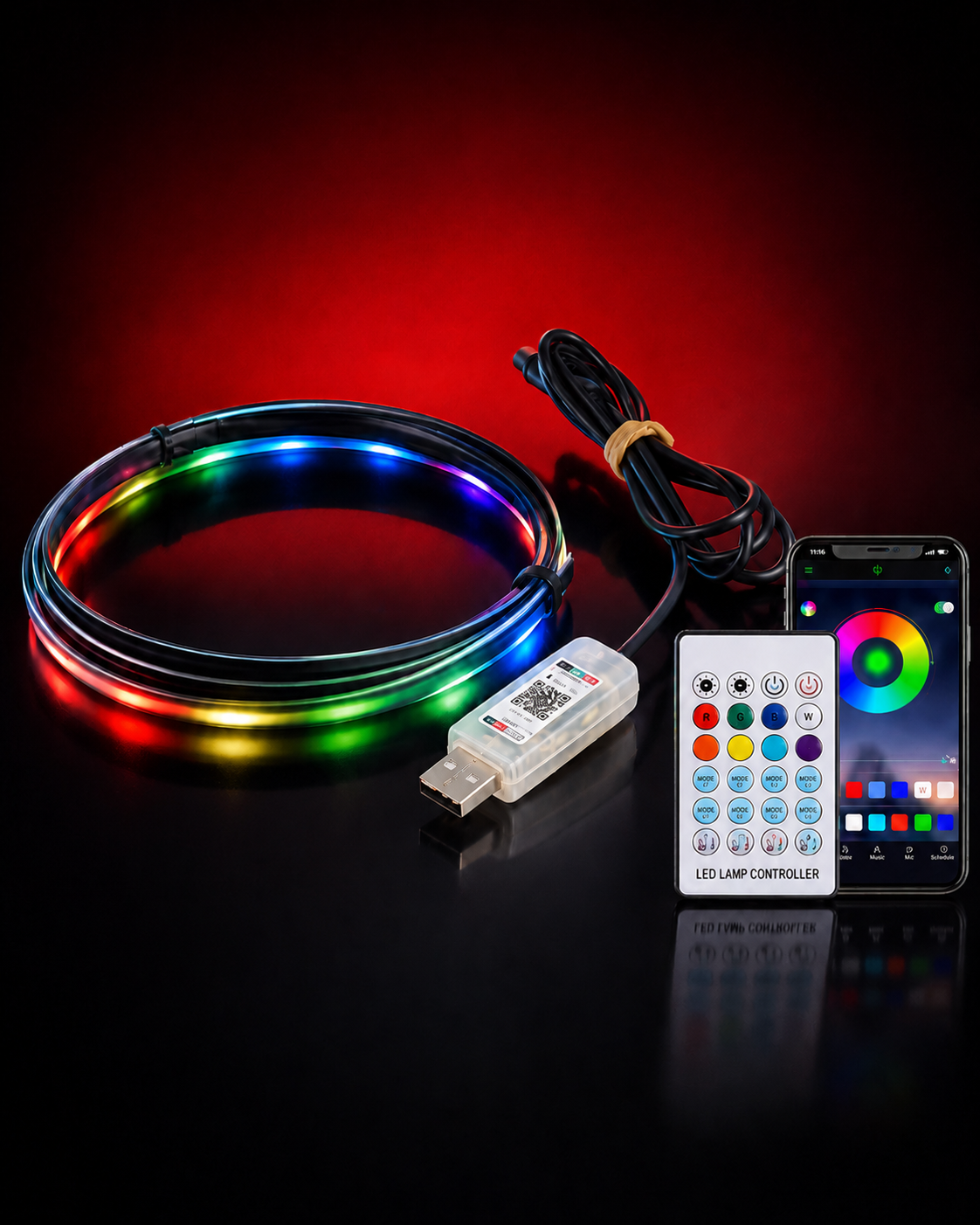 RGB Car Ambient Lights with App Control | USB LED Interior Dashboard Acrylic Strip Lights