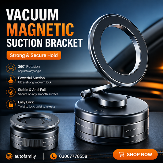 Magnetic Vacuum Car Phone Holder – 360° Rotatable Dashboard Mount